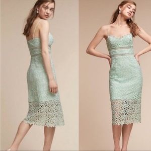 Worn once BHLDN Anthropologie Alessa Mint Green Lace Overlay Cutout Midi Dress 4